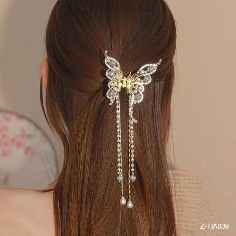 Metal Pearl Fringe Hair Clip Claw Women Butterfly Hair Accessories Elegant  Decor